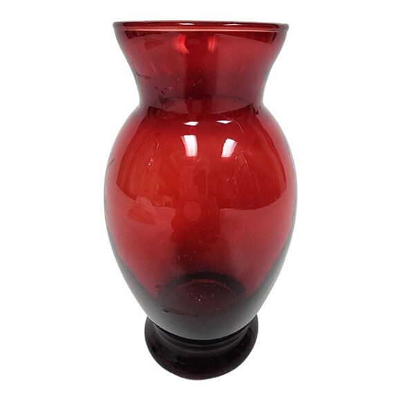 1940s Anchor Hocking Bud Vase Royal Ruby Red Depression Glass Art Deco 6.5" Tall - Picture 2 of 5
